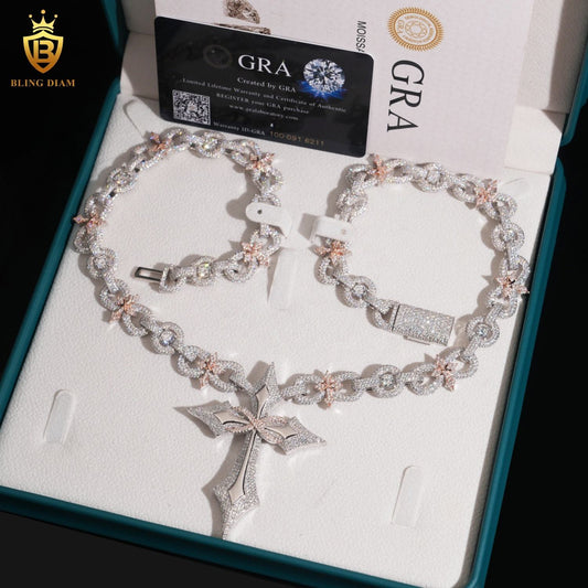 12MM Sterling Silver 925 VVS Moissanite Chain