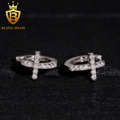 Iced-Out Moissanite Cross Stud Earrings