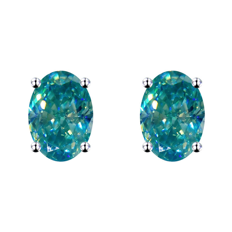 Oval Cut Green Moissanite Stud Earrings
