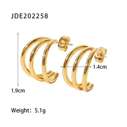Three Layer Statement C Shape Earrings