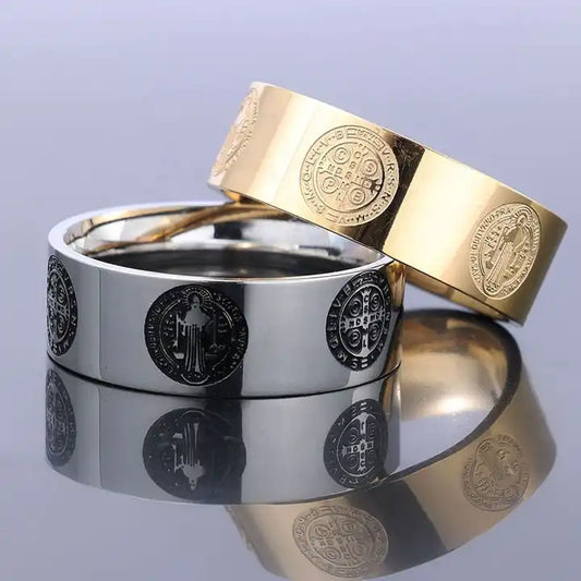 Relief Catholic St Saint Benedict Exorcism Cross Ring