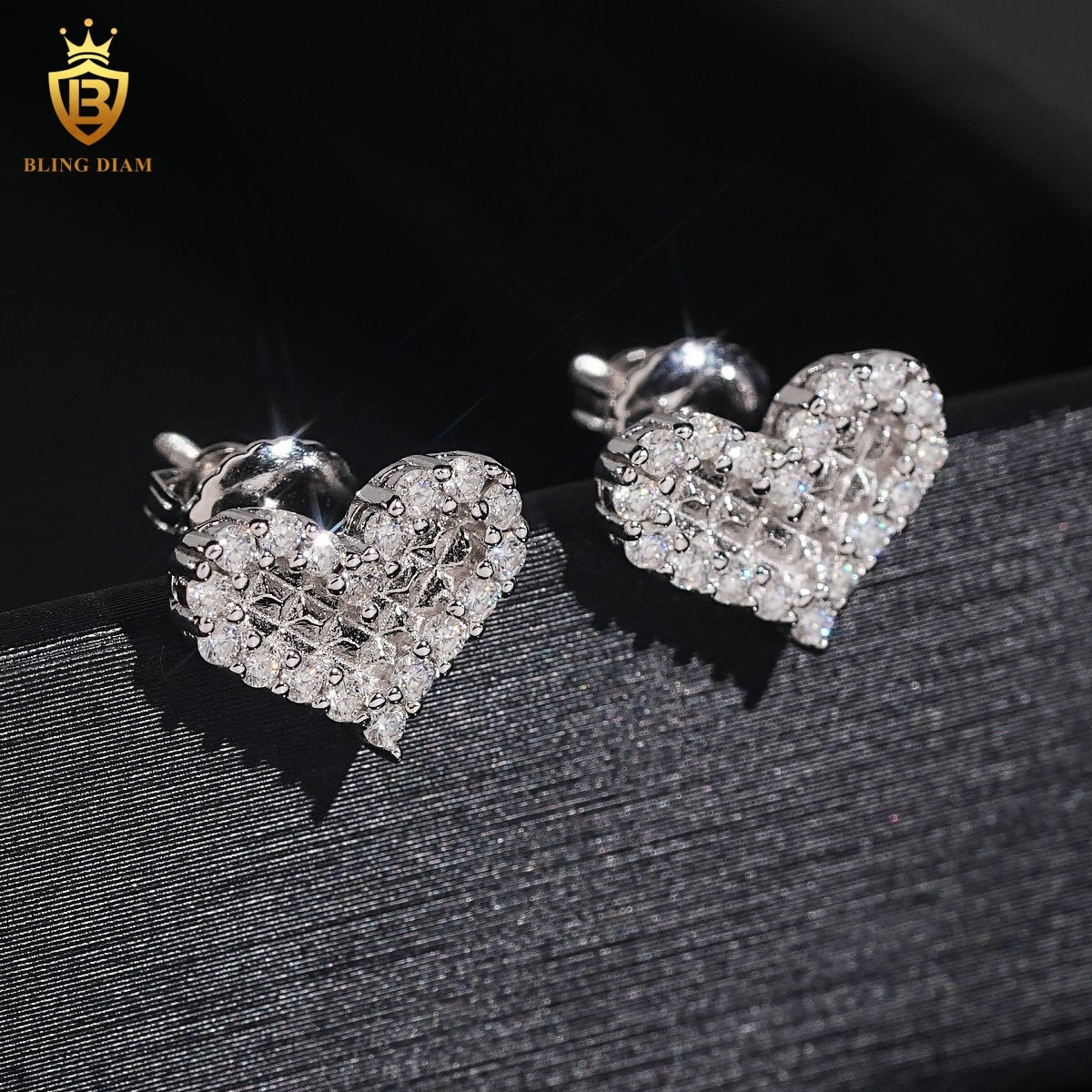 Heart-Shaped Full Pavé Moissanite Stud Earrings