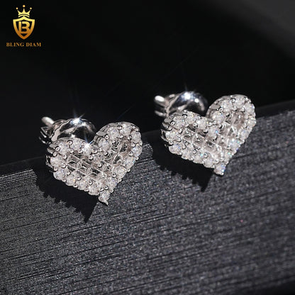 Heart-Shaped Full Pavé Moissanite Stud Earrings