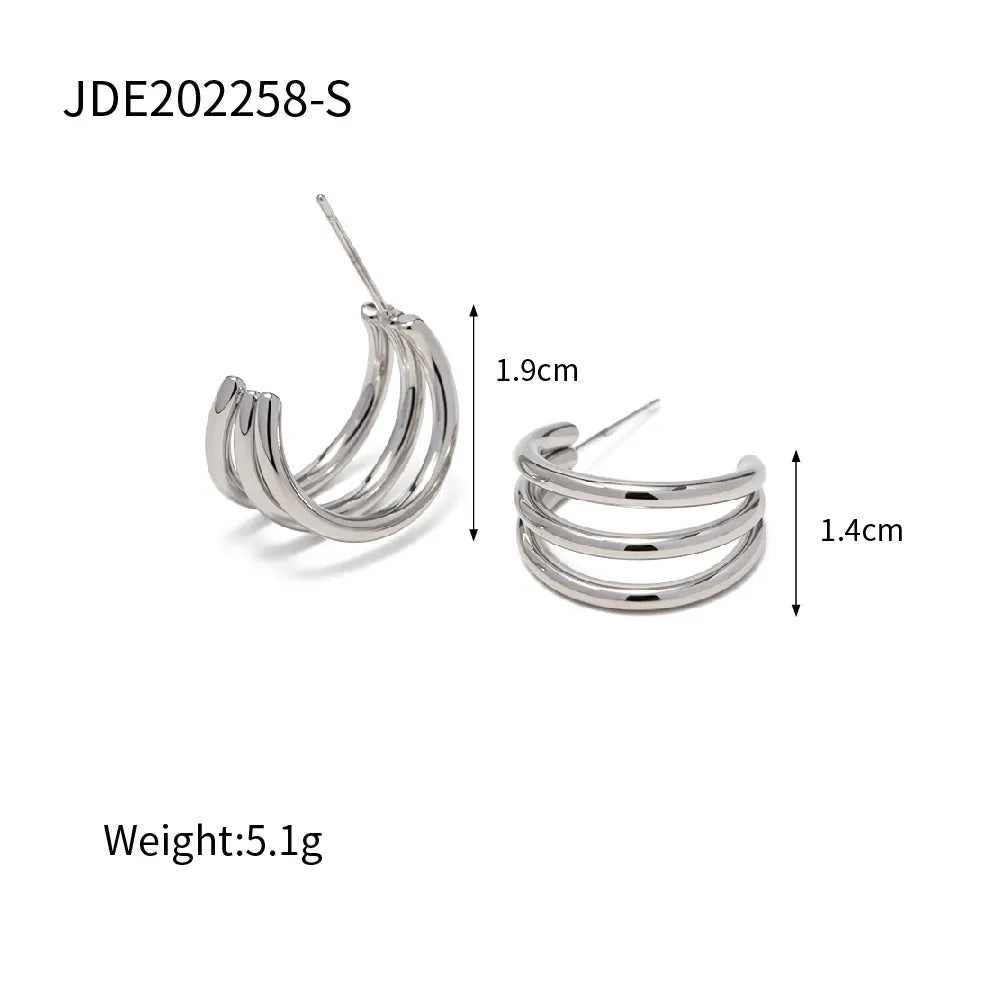 Three Layer Statement C Shape Earrings