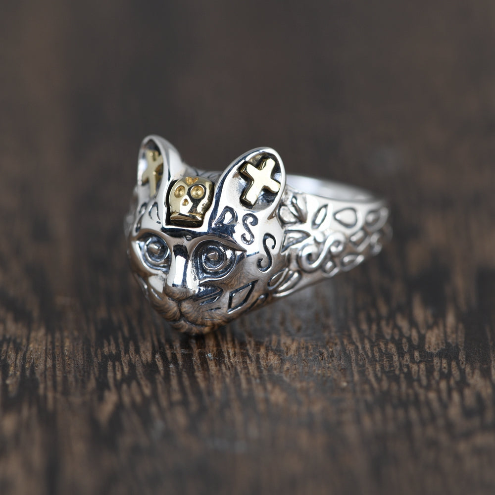 Hipster Carved Leopard Head Opening Ring