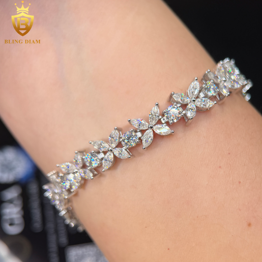 Marquise Cut Four-Leaf Clover Moissanite Bracelet