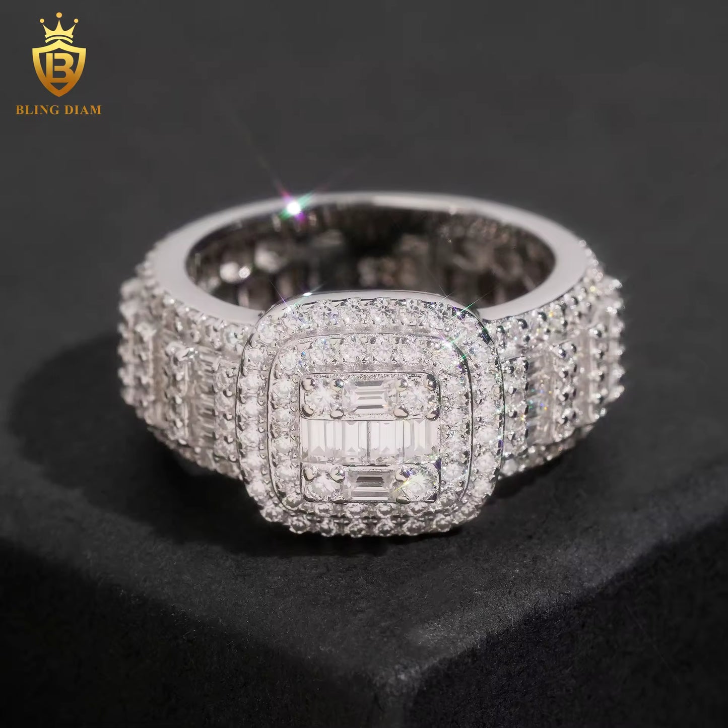 Baguette-cut iced-out ring