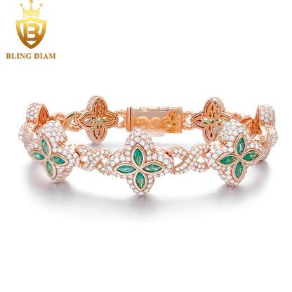 Marquise Flower Tennis Bracelet - 9mm Moissanite - Sterling Silver