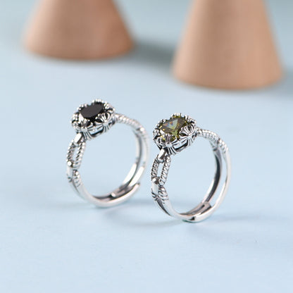Inlaid Zircon adjustable ring