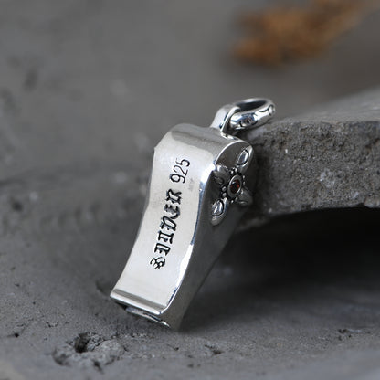 Carved Silver Whistle Necklace