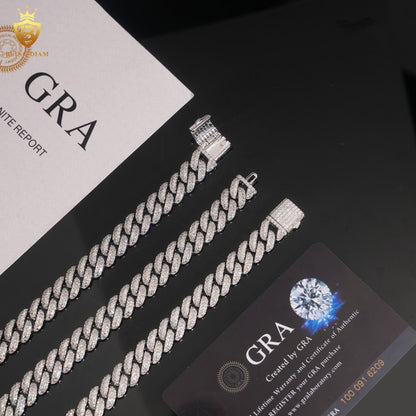 Moissanite in 925 Silver 10mm Miami Iced Out Cuban Link Chain