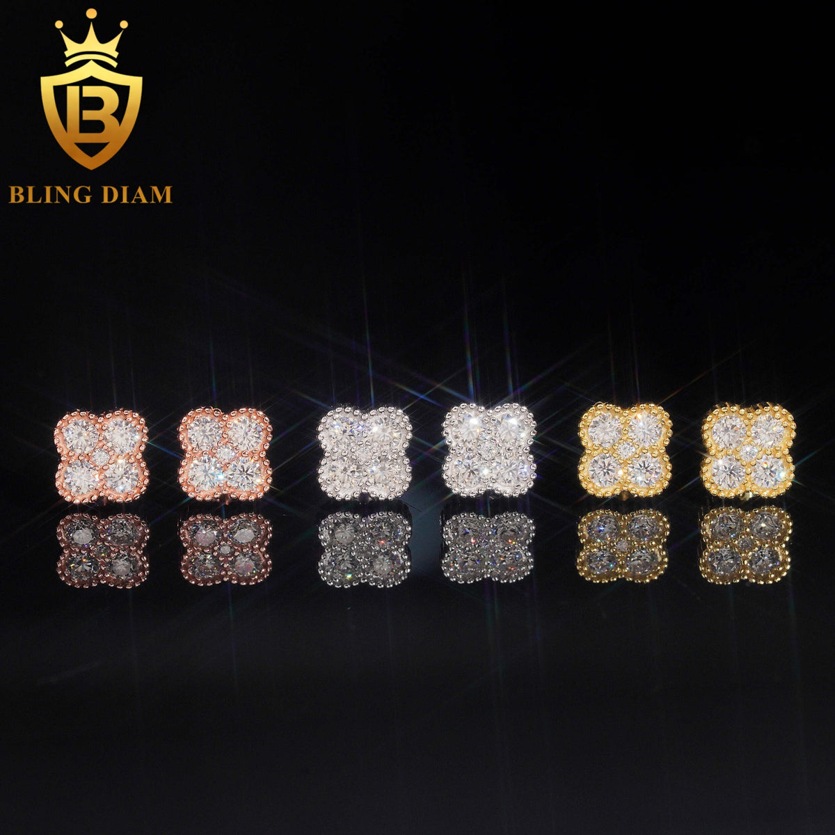 Four-Clover Cluster Moissanite Stud Earrings