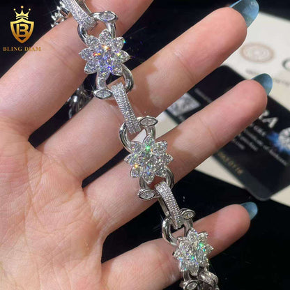 Flower Link Moissanite Cuban Bracelet