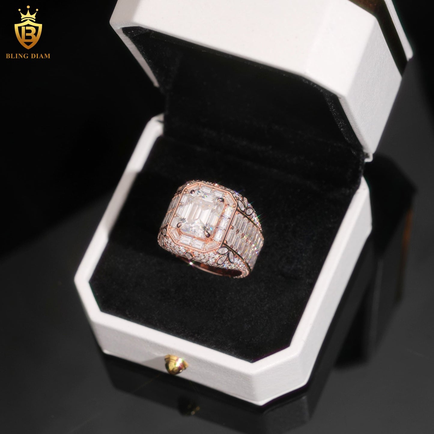 Emerald-cut iced-out ring