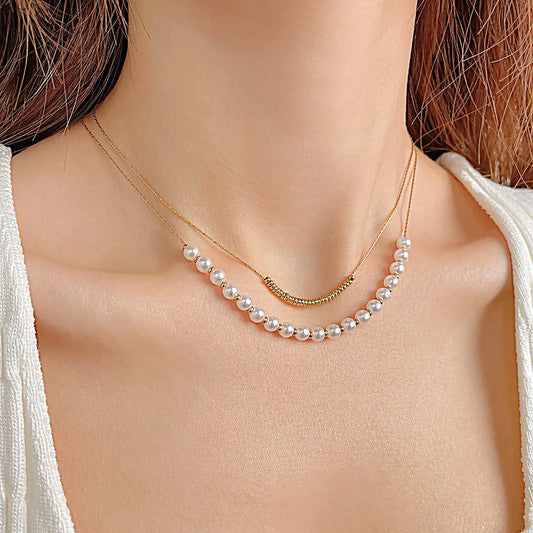 Layered Pearl Bead Necklace