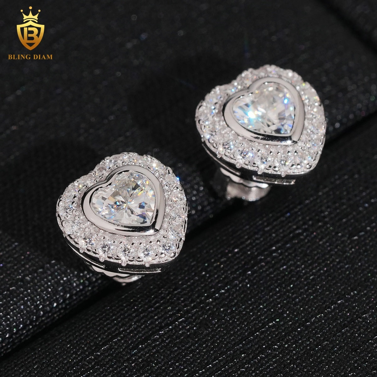 VVS Iced-Out Moissanite Heart Stud Earrings