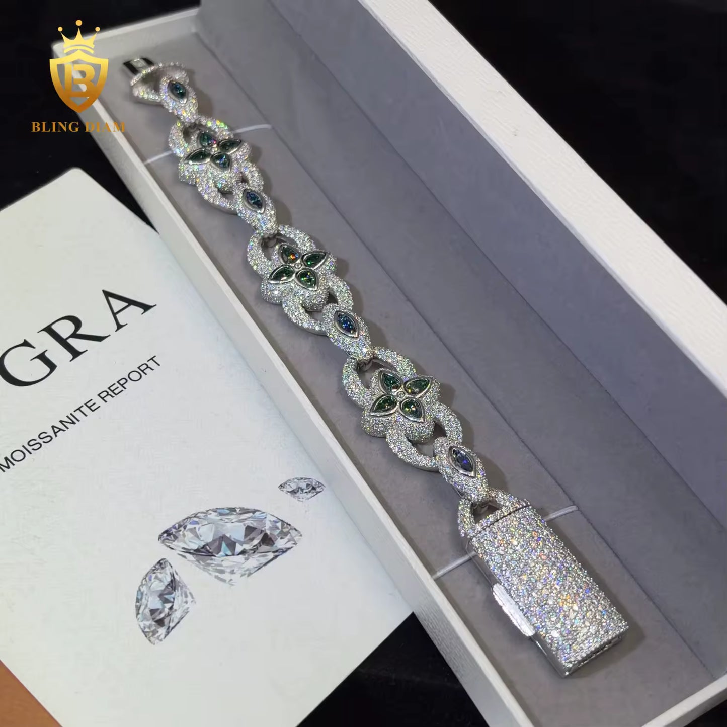 Rose Gold Clover Moissanite Cuban Bracelet