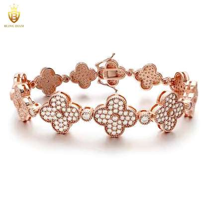 Wide Clover Tennis Bracelet - 15mm Moissanite, 925 Sterling Silver