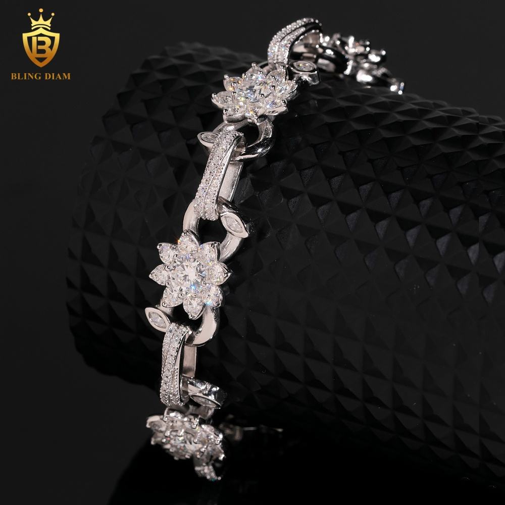Flower Cuban Link Moissanite Bracelet