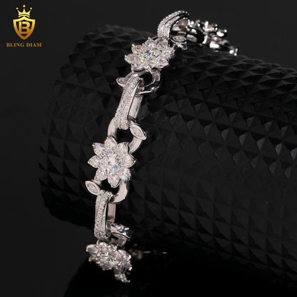 Flower Cuban Link Moissanite Bracelet