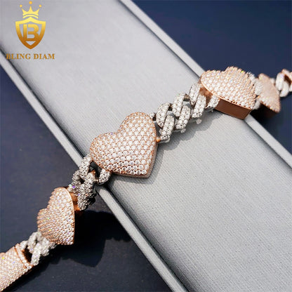 Two Tone Pink Heart Cuban Bracelet