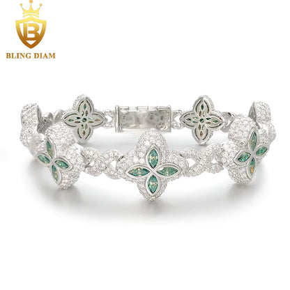 Marquise Flower Tennis Bracelet - 9mm Moissanite - Sterling Silver