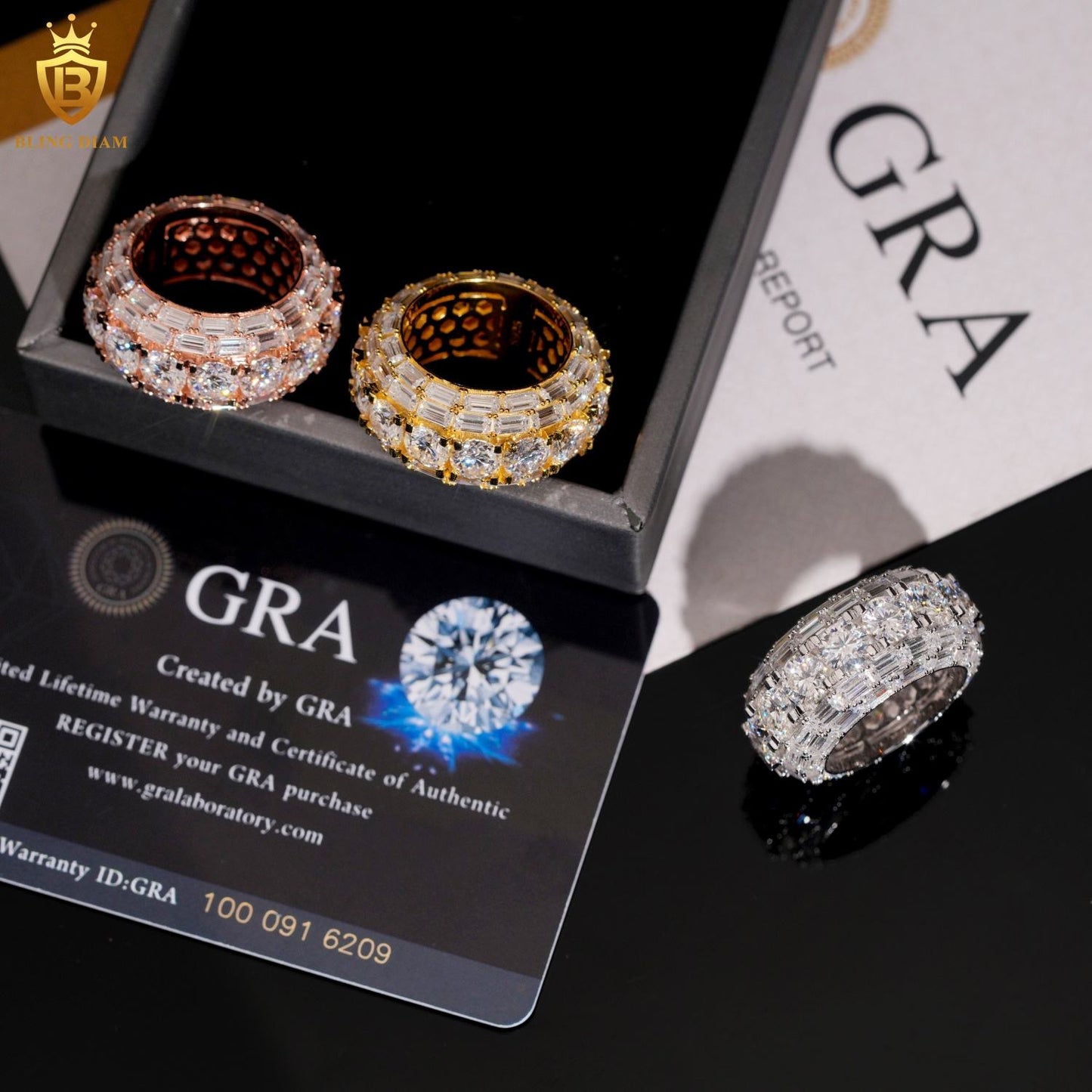 Baguette-cut iced-out men’s ring