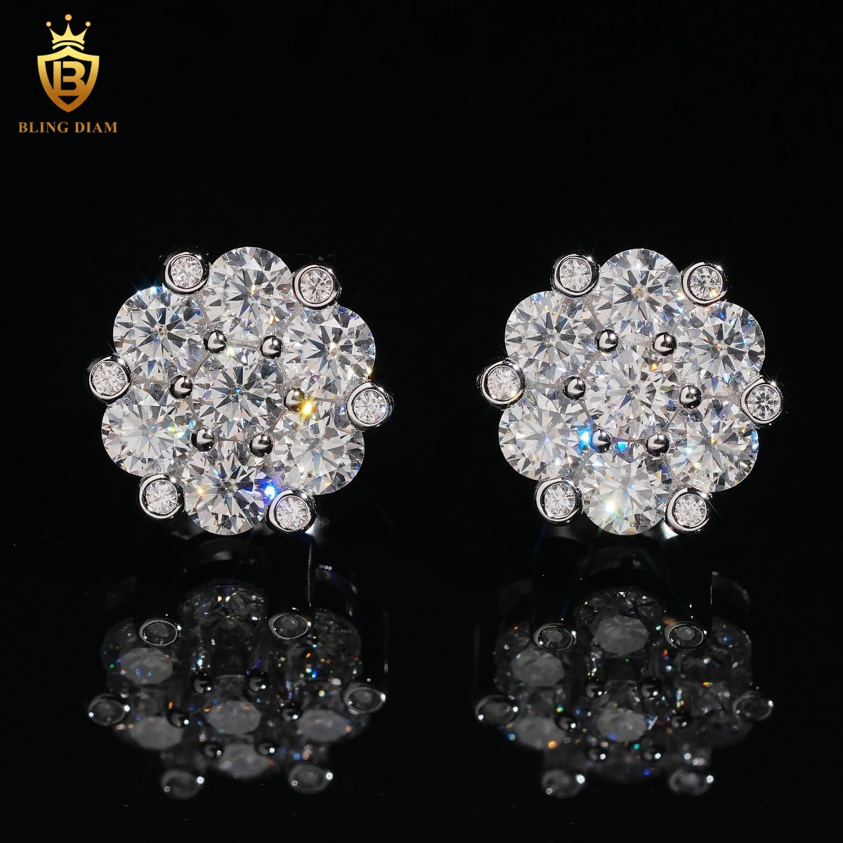 Iced-Out Moissanite Flower Stud Earrings