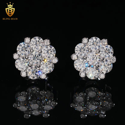 Iced-Out Moissanite Flower Stud Earrings