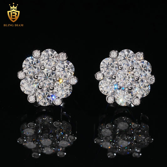 Iced-Out Moissanite Flower Stud Earrings