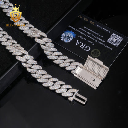 18mm Moissanite 925 Sterling Silver Cuban Link Chain