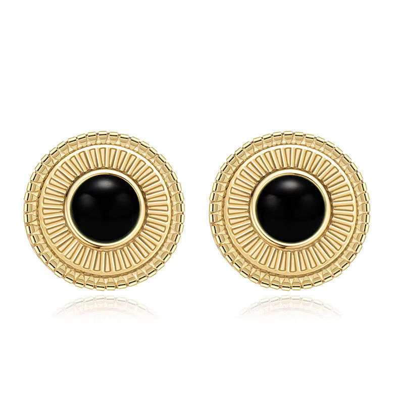 Natural Stone Drop Gold Hoop Earrings