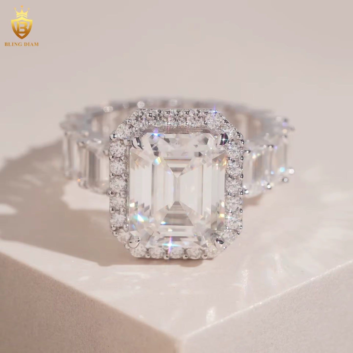 Emerald-cut moissanite ring