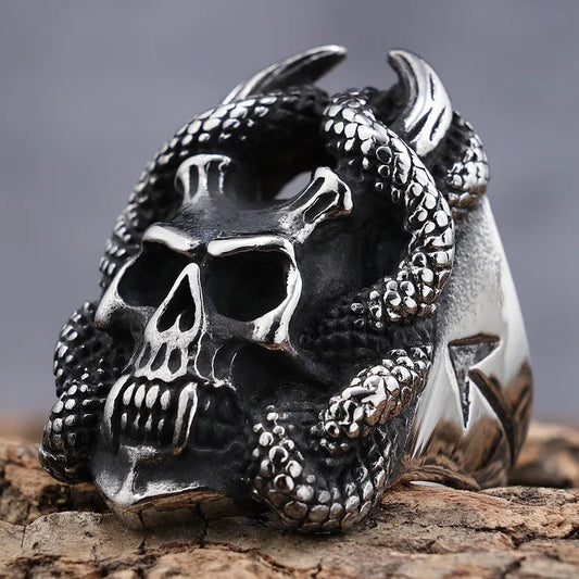 Snake vampire skull ring