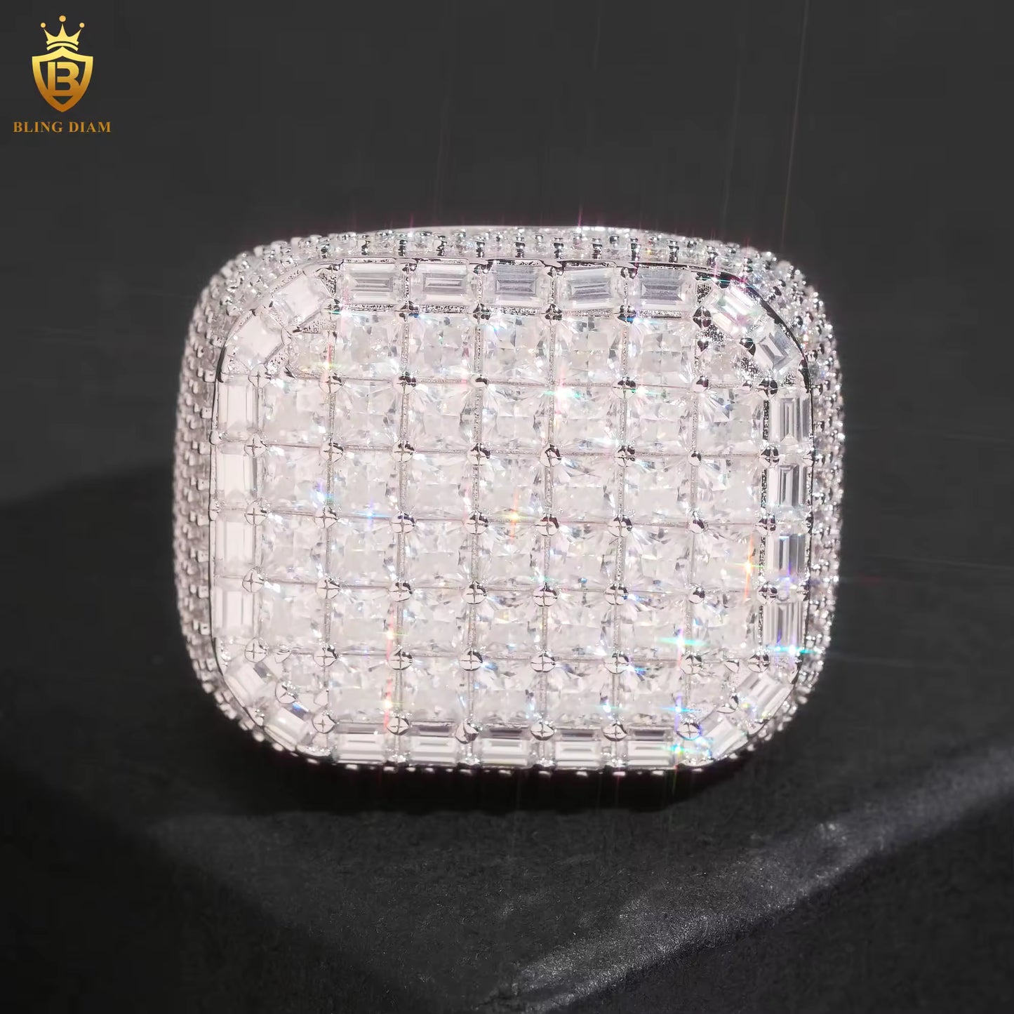 Rectangle square iced-out ring