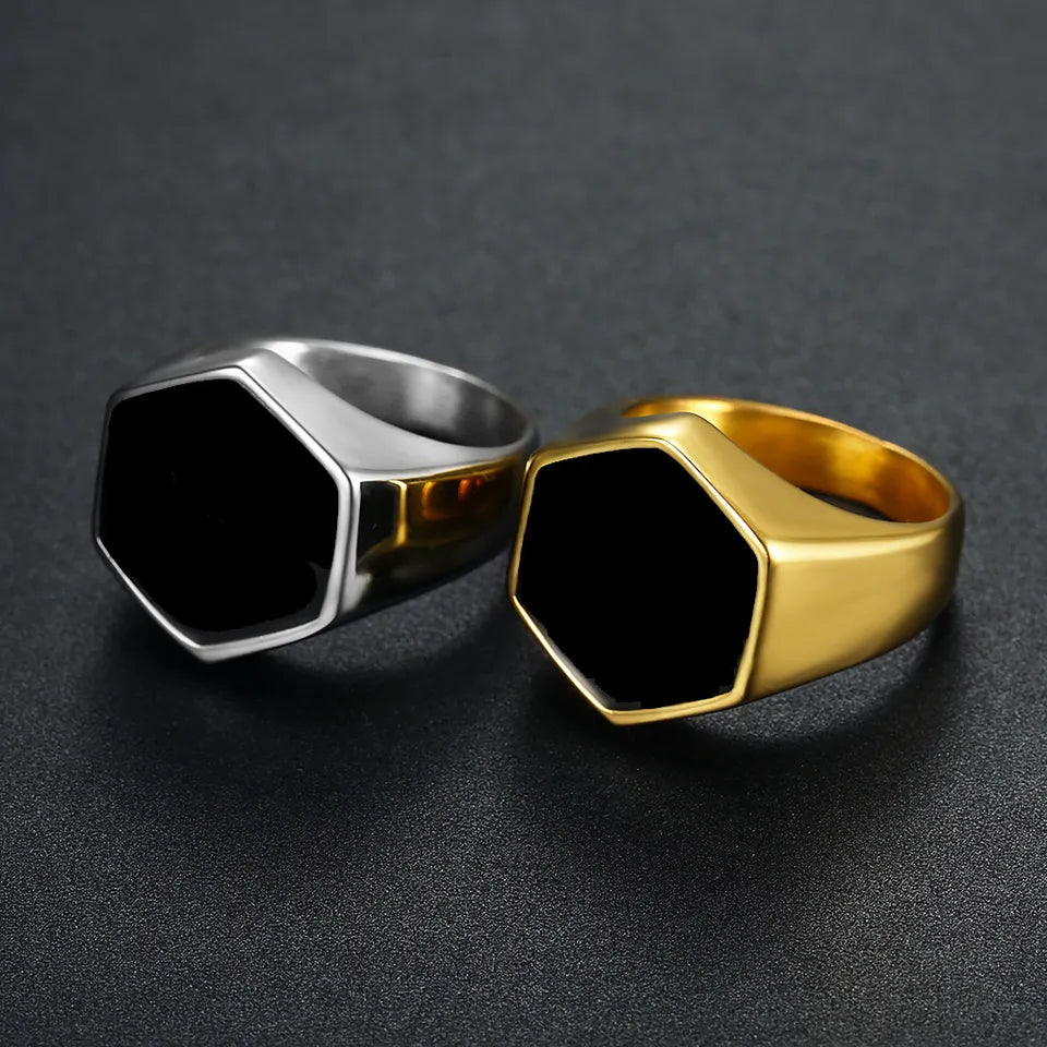 Smooth Black Signet Rings