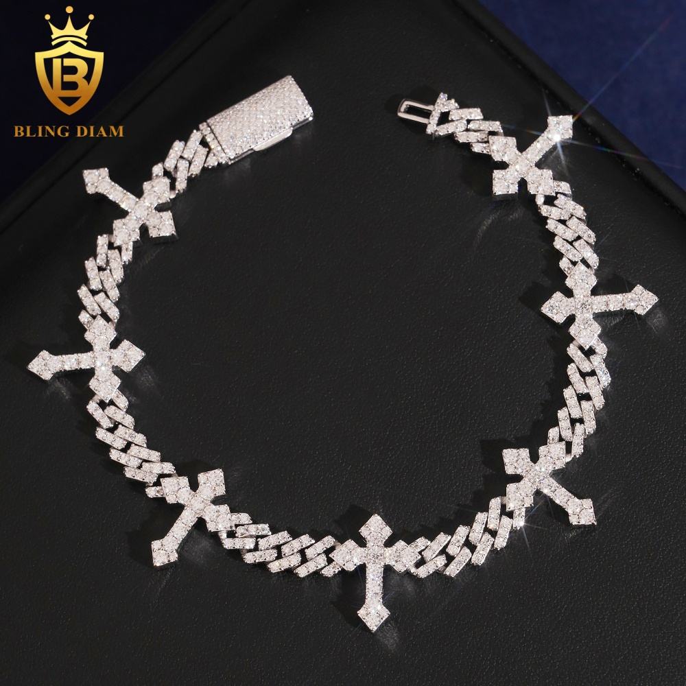 Cross Cuban Link Moissanite Bracelet