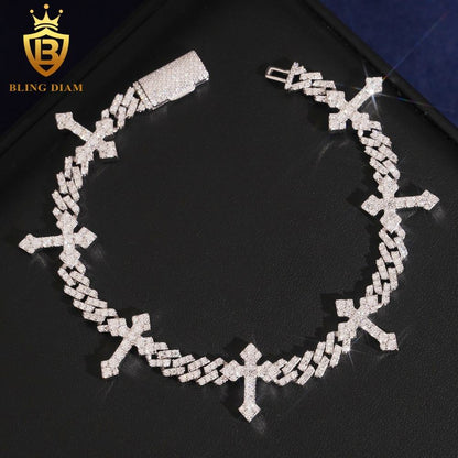Cross Cuban Link Moissanite Bracelet