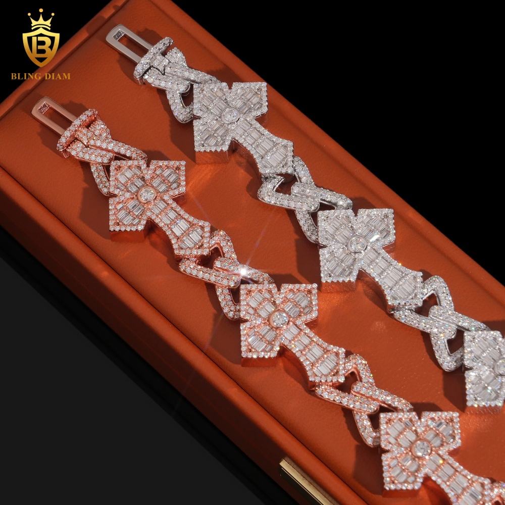 Baguette Cross and Infinity Moissanite Cuban Bracelet