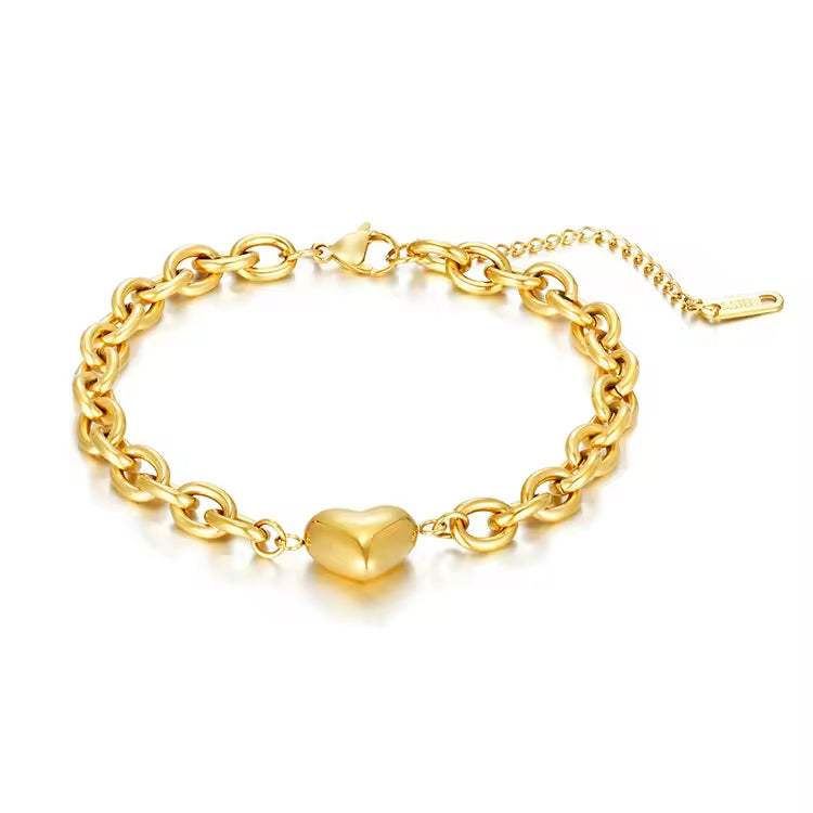 Heart Charm Link Chain Bracelet