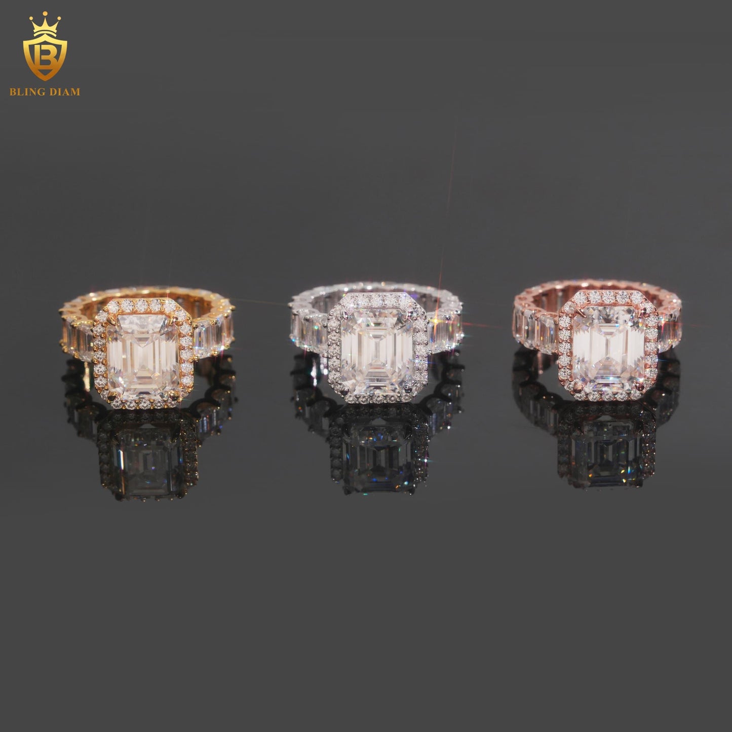 Emerald-cut moissanite ring