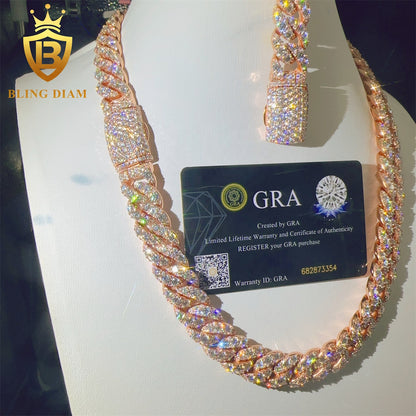 Miossanite 15mm Sterling Silver 925 Miami Cuban Link Chain