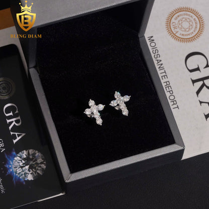 Moissanite Cross Stud Earrings