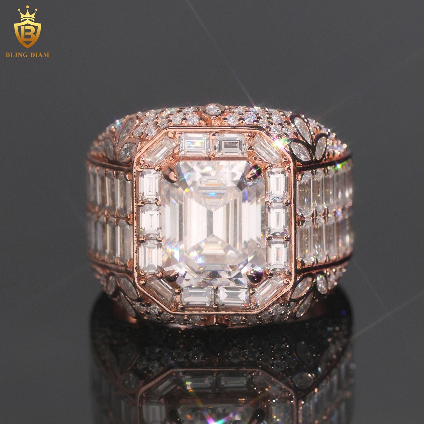Emerald-cut iced-out ring