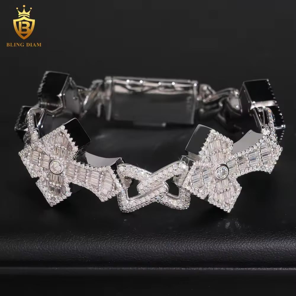 Baguette Cross and Infinity Moissanite Cuban Bracelet