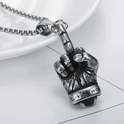 middle finger statement death skull Necklace