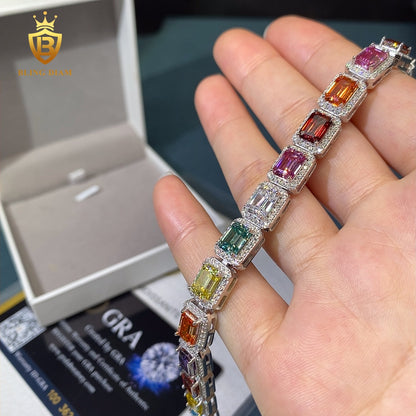 Colorful Emerald Cut Moissanite Tennis Bracelet