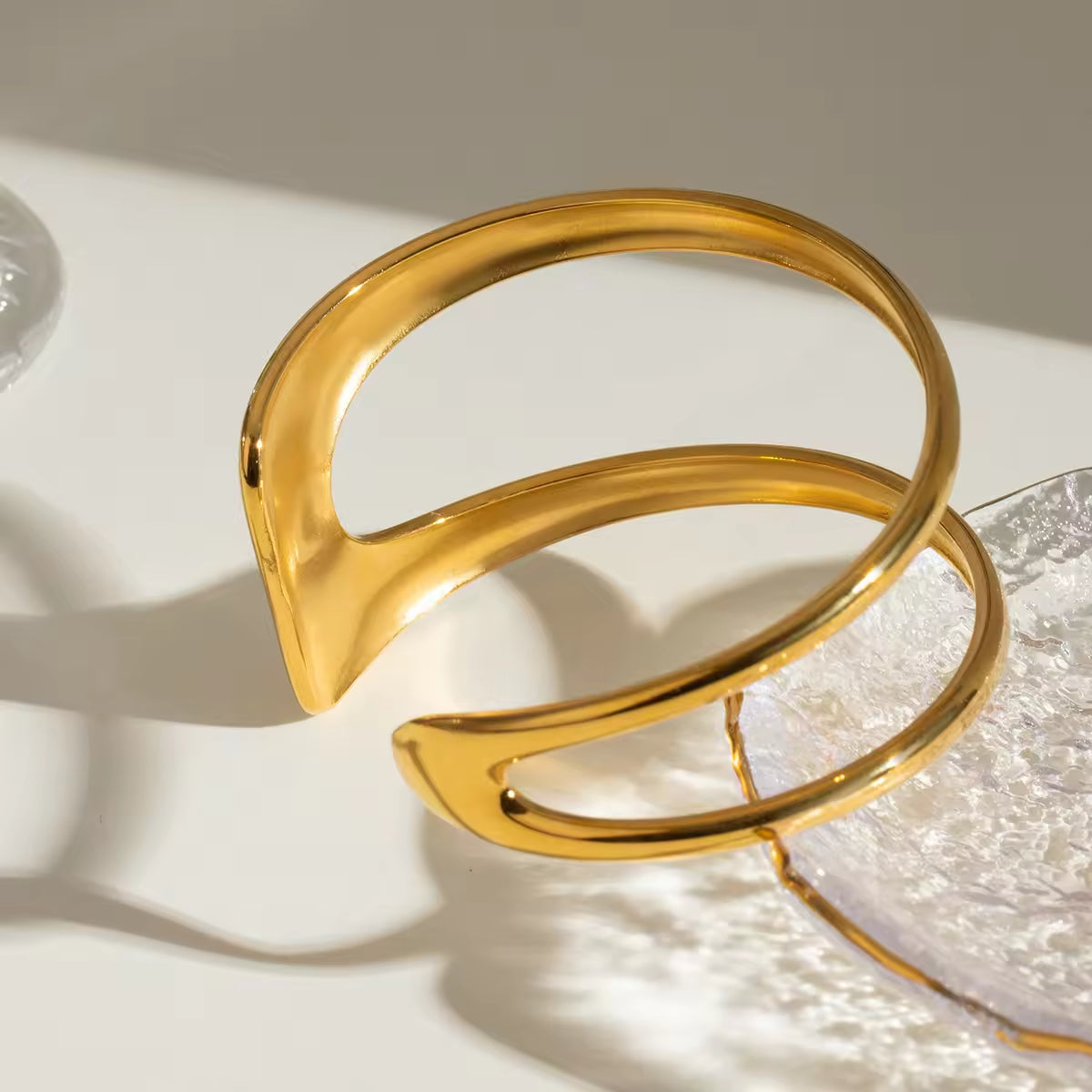 Double Deck Cuff Bangle Bracelet