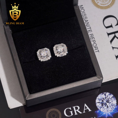 Double Halo Moissanite Rectangle Stud Earrings