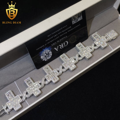 Iced Out Cross Moissanite Cuban Bracelet